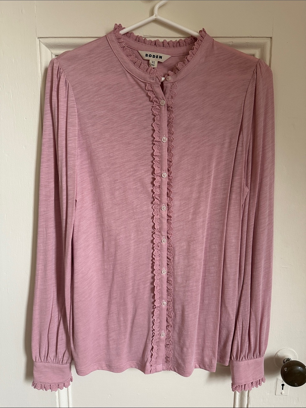 Boden Dusty Pink Ruffle-Trim Button-Down Top
